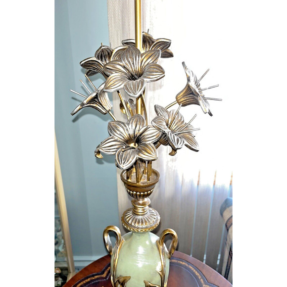 Antique French Victorian Art Deco Set Of 2 Hand Painted Lily Floral Lamps Works - Picture 8 of 16